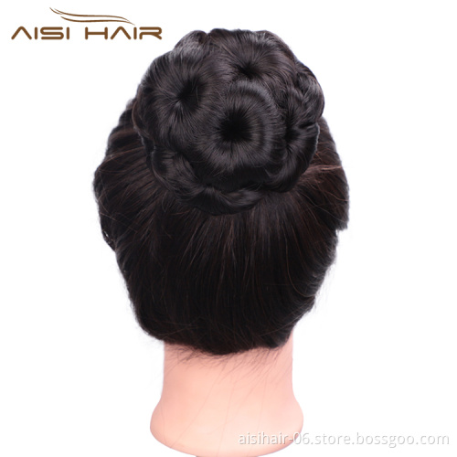 Aisi Hair Nine Flowers Black Chignon Heat Resistant Synthetic Fiber Plastic Comb Hair Extension Curly Claw On Hair Bun For Women